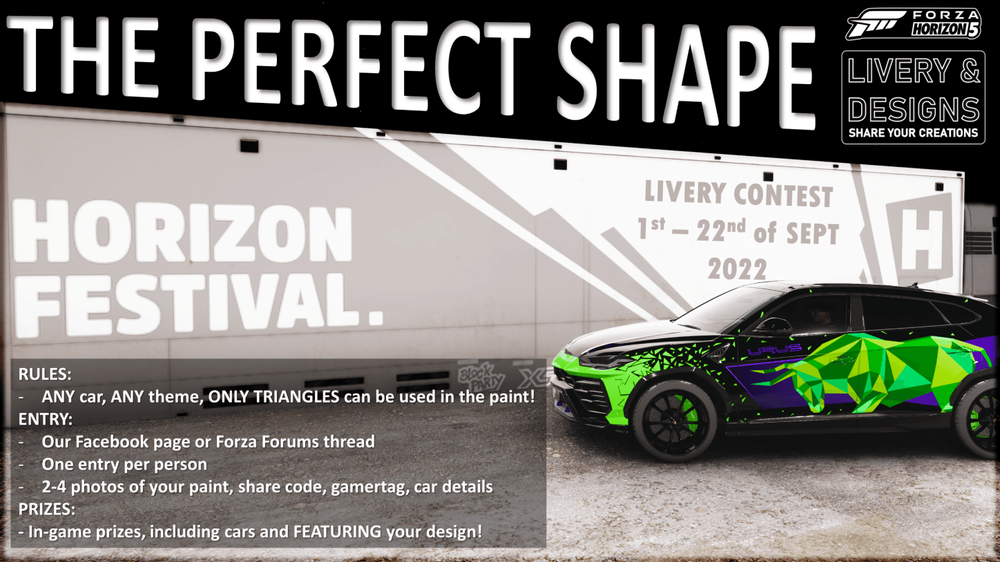 A rules graphic for The Perfect Shape livery contest Sept 2022.