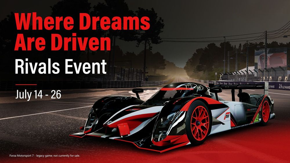 A Peugeot race car shows off a custom livery for the Where Dreams are Driven FM7 Rivals event in July.