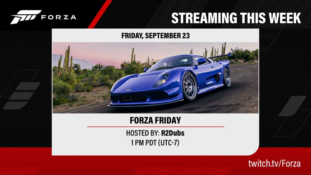 A tune-in schedule for Twitch shows a Friday livestream.