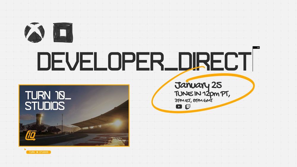 A tune in announcement for the January 25 Developer Direct livestream.