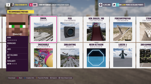 A screenshot of the menu where props can be browsed showing different prefabs.