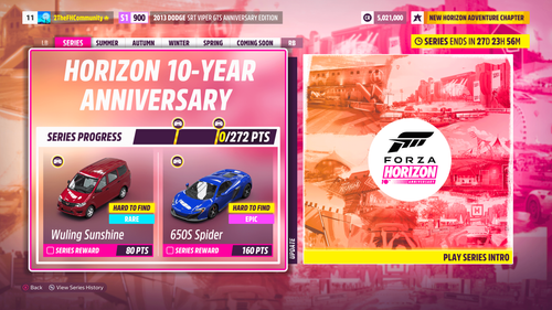 The Horizon 10-Year Anniversary Festival Playlist landing screen featuring the Play Series Intro button.