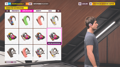 Forza Horizon 5 Character Customization user interface showcasing the Amplification category.