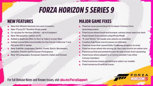 Forza Horizon 5 Series 9 Game Fixes and New Features Media Graphic