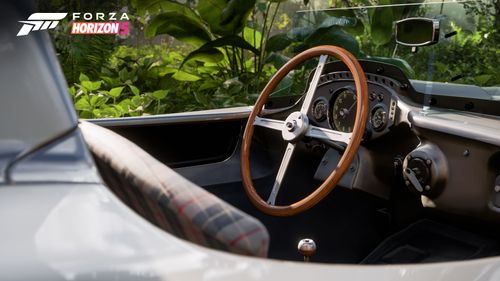 A look at the steering wheel and gauges in the Mercedes-Benz 300 SLR