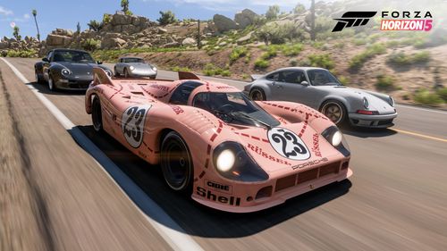 Four new Porsche cars coming in Forza Horizon 5 Series 10 drive together through Mexico's living desert.