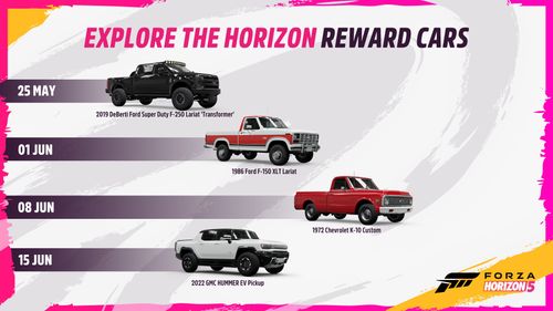 4 reward cars and the dates they will be available at. More details below
