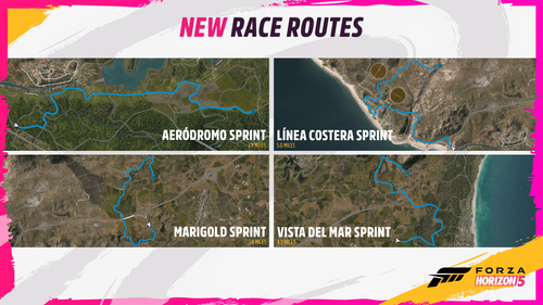 Four maps with highlighted roads framed inside a pink rectangle