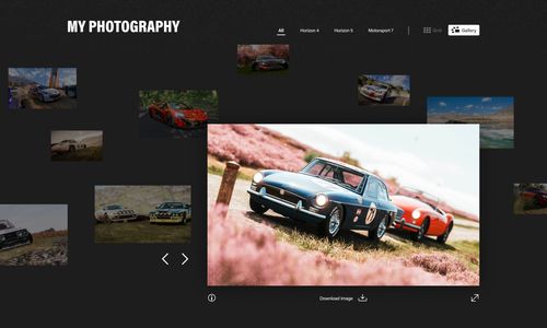A screenshot shows the MyForza Photo Gallery grid on Forza.net.